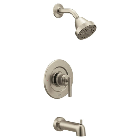 Gibson Dope Brushed Nickel Shower Trim Kit With Pressure Balance And Eco Performance Modern Design, Single Function Showerhead, Handle And Tub Spout, Posi Temp Valve Required, Valve 2510 Compatible visible
