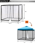 Image showing dimensions of 10x10 Mosquito Netting For Patio Canopy Tent Pop Up Canopy With Double Door Side Screen Easy Install Black Net Only No Frame Keeps Bugs Out While You Chill Outdoors This Summer.