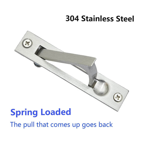 Privacy Pocket Door Lock With Pull In Stainless Steel 304, brushed nickel finish, showing spring-loaded flush handle.