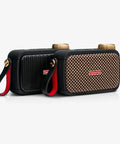 Two Ultra Portable 5W Smart Guitar Amps With Bluetooth Speaker Headphone Amp And Mobile App For Electric Acoustic Or Bass Guitars 33 Amps 43 Effects Custom Presets 50,000 ToneCloud Tones, side by side with grid and textured designs, with carrying straps.