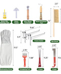 Beekeeping Starter Kit For Beginners 24 Piece Tool Set with beehive tools, veil gloves, smoker, and feeding accessories shown.