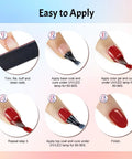 Step-by-step application guide for 36Pcs Gel Nail Polish Kit With 32 Classic Colors And 4 Essential Addons, showing base and top coat application.