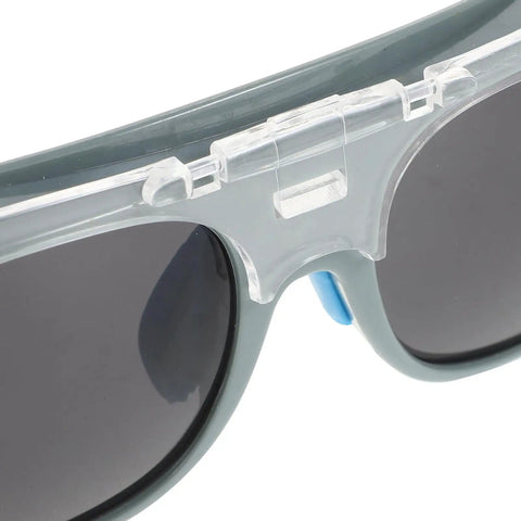 Built Heavy Duty For Real World Shop Use Ergonomic Welding Goggles With Interchangeable Lenses close-up of eyewear clips and lenses.