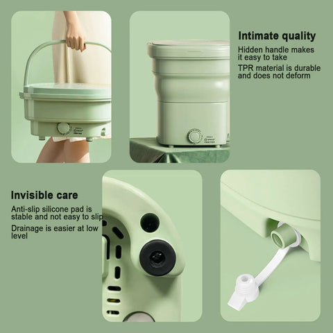 Totally Clutch Portable Foldable Washing Machine For Dorm Rooms And Tiny Spaces Super Handy Mini Laundry Spinner In Green.