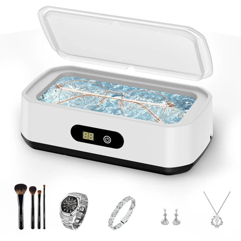 Upgrade Large Capacity Ultrasonic Cleaner 50kHz with 5 modes timer and 40W power for deep clean, glasses in stainless steel tank