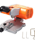 Solid 2 Inch Mini Benchtop Miter Saw Makes Clean Crosscuts And Angled Trims Up To 45 Degrees Without Breaking A Sweat Includes Drop Down Guard, compact orange design with 50mm blade.