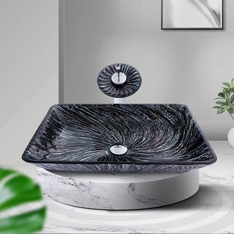 Killer 12Mm Thick Tempered Glass Vessel Sink For Countertop Vanity Basin With 360 Swivel Waterfall Faucet Hot Cold Mix Dead Easy Cleanup And Built Like A Tank For Modern Bathrooms Today on a marble base with stylish design.