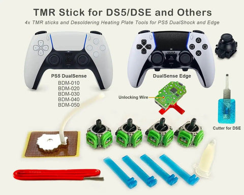 4 Pack TMR Joystick Replacement Kit For PS5 And Edge Controllers With Dope Desoldering Heating Plate Hall Effect Thumbsticks