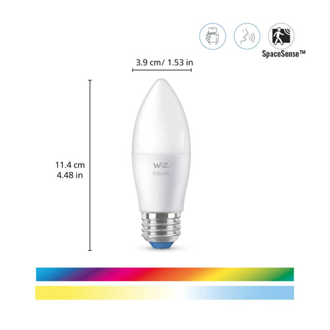 Smart Color LED Candle Bulb 40W Equivalent E26 Indoor 6 Pack WiFi Connected Voice Or App Control Motion Activated SpaceSense 16 Million Colors Mood Lighting Matter Compatible, 11.4 cm tall