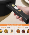 Hand adjusting power setting on Mini Electric Pot With Nonstick 2L Capacity, Sauté And Steam Function, Dope Dorm Room Kitchen Essential.