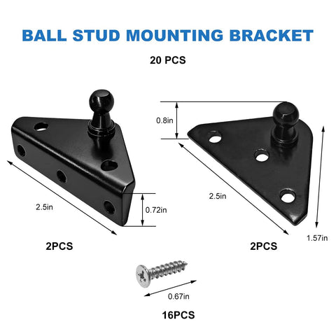 10mm Ball Stud Mounting Bracket For Gas Spring Shock Brackets With 2 L Type And 2 Flat Type Fittings Plus 16 Screws Steel Ball Stud Mount for gas strut, black steel bracket set with screws