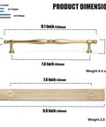 Product dimensions of Champagne Bronze Cabinet Pulls With Backplates Modern Zinc Alloy Drawer Handles for Kitchen and Bedroom, 7.56 inch spacing.