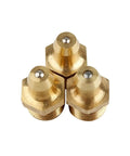 Three brass nipples from Pro Grade Brass Grease Fitting Assortment 15 Pcs Set M6 M8 M10 Nipple Nozzle Kit High Temp Precision