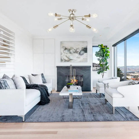 Ultra Sleek 8 Light Sputnik Chandelier In Brushed Nickel Semi Flush Mount Ceiling Light in modern living room