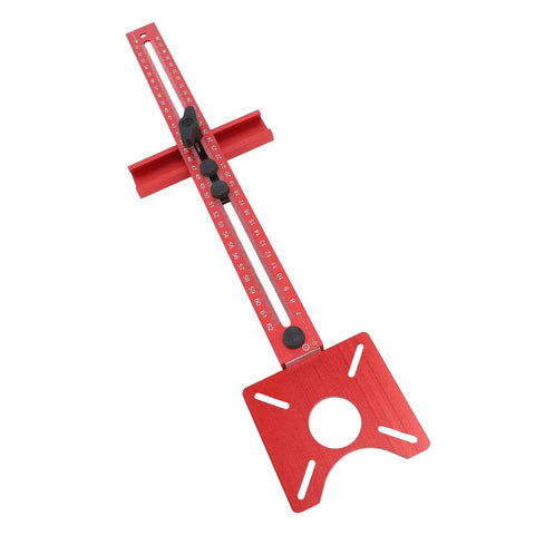 Aluminum Router Milling Bracket Jig For Precise Circular Hole Cutting And Measurement Alignment Cabinet Hardware Install Tool For Pro Woodworkers And DIYers Durable Alloy Craftsmanship Easy Setup red aluminum jig with scale and circular cutout