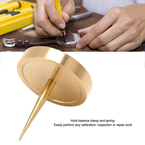 Watch Balance Wheel Bracket Copper Holder For Repairs in use with watch repair, showcasing precise calibrating tool.