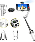 3 Axis Phone Gimbal With AI Tracking Sensor For Vlogs And Action 8.0 Stabilization Tech Delivers Ultra Smooth Footage 7.8 Inch Extension Rod OLED Display Works With iPhone And Android Smartphones Perfect Content Creator Setup