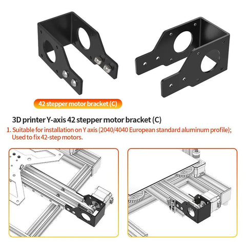 Y-axis 42-stepper motor bracket for 3D printers, metal Nema 17 mount, fits 2040/4040 V-slot aluminum profiles (Kit C).