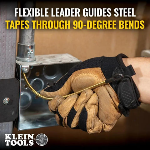 Top Shelf 13 Inch Flexible Fish Tape Leader For 1/8 Inch Steel Tapes, guiding steel tape through 90-degree bends with ease.