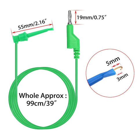 Green wire from Pro Grade 39 Inch Multimeter Test Lead Set 5 Piece Stackable Banana Plug To Test Hook Cables Kit, measurements shown