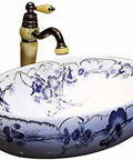 Heavy Duty Morning Glory Oval Bathroom Sink Crafted From Glossy Ceramic Featuring No Splash Countertop Mount And Sloped Drainage For Easy Cleanup And Total Powder Room Vibes with floral design and vintage faucet.