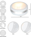 Diagram of Led Puck Lights With Remote Control No Wires Needed Stick On Under Cabinet Lights AAA Battery Powered with size indications.