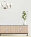 Modern room setting with sideboard featuring 2 Pack Brushed Nickel Sliding Closet Door Handles Recessed Flush Finger Pulls, 5.9 Inch