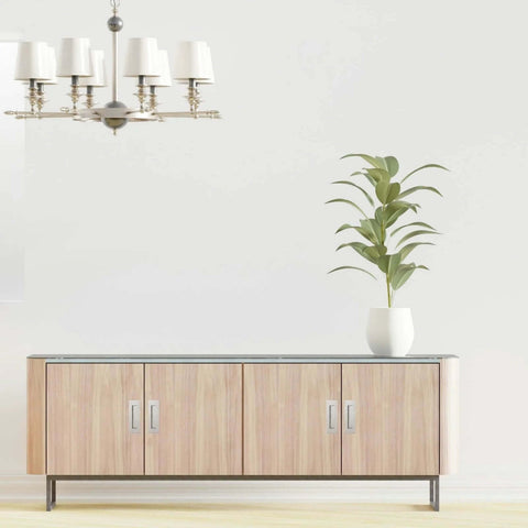 Modern room setting with sideboard featuring 2 Pack Brushed Nickel Sliding Closet Door Handles Recessed Flush Finger Pulls, 5.9 Inch