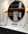 Gold Wall Sconce Set Of 2 Dimmable Vanity Lights With Milky White Cylinder Glass Shades in modern bathroom setting