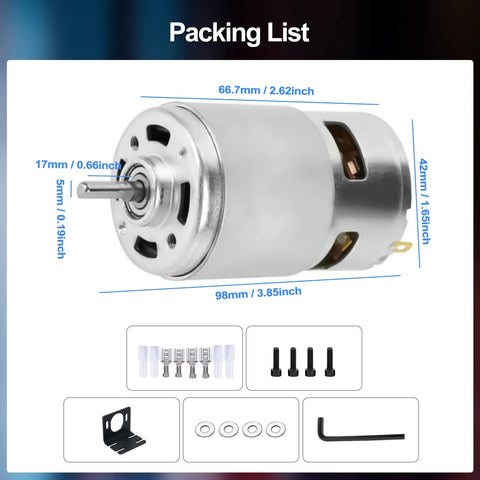 12V 775 DC Motor With High Torque Up To 20,000 RPM Dual Ball Bearing Built In Cooling Fan For Power Wheels Upgrade D Shaft With Bracket Included CW CCW Adjustable