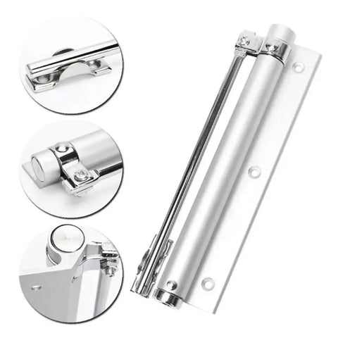 Beefy Adjustable Aluminum Door Closer With Automatic Spring Soft Close Heavy Duty Hardware shown in detail and full view