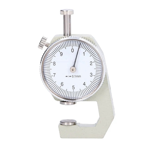 Round Dial Thickness Gauge 0 To 10mm With 0.01mm Resolution, Portable Spring Loaded Tester with precise readout in a white case