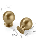 10 Pack 1 Inch Vintage Ball Knob Set In Brushed Brass For Cabinets And Drawers, top view showing size dimensions, zinc alloy.