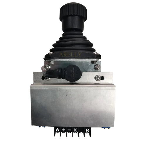 New Aftermarket Single Axis Joystick Proportional Controller For Genie Boom Lifts Replaces 24495gt front view with black joystick and metal base.