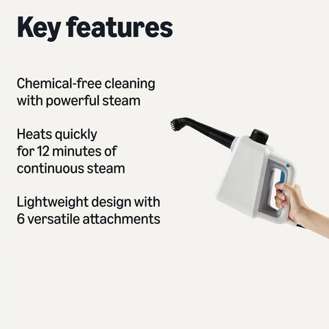 Kick Grime To The Curb With This Heavy Duty Handheld Steam Cleaner featuring lightweight design and six attachments for versatile cleaning.