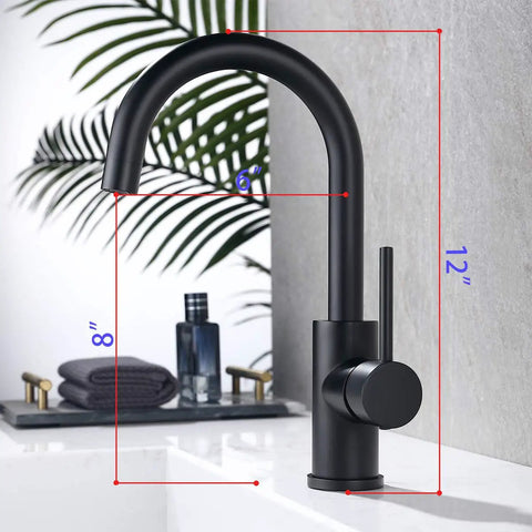 Matte Black Bar Sink Faucet With Single Hole Design, showcasing durable SUS304 stainless steel in modern compact kitchen setting