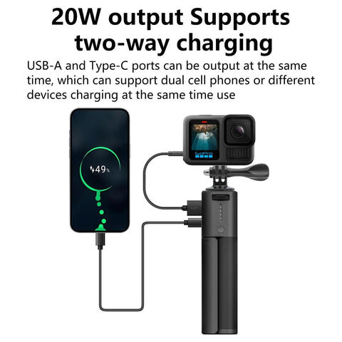 Handheld Battery Mount With 10000mAh Power Bank Charger For GoPro Hero 13 12 11 10 And Max 2 DJI Action Osmo Pocket 3 charging devices