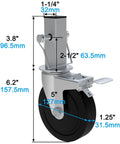 Heavy Duty Five Inch Scaffolding Casters Set Of Two Steel Baker Scaffold Wheels featuring detailed dimensions and sturdy design.
