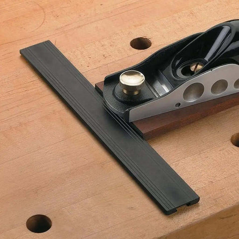 Rugged Bench Woodworking Auxiliary Clamp Kit for Planing Thin Boards with heavy duty aluminum baffle on a workbench