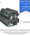 Side view of DK2.5N-BK DIN Rail Terminal Block Screw Type UL Listed 600V 20A 12-22AWG with jumper ports for daisy chaining.