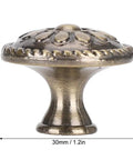 Retro Zinc Alloy Cabinet Pull Handles Set, 10 Pack, 17x10x9, Antique Brass Finish, close-up of a single drawer knob with measurements