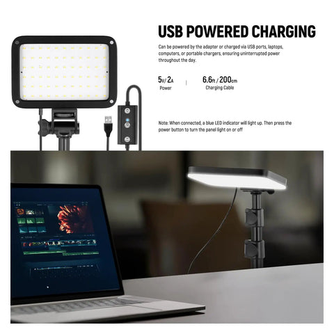 Basics 2 Pack LED Video Light Panel Kit Bi Color Dimmable Portable Studio Lights With USB Powered Charging Setup