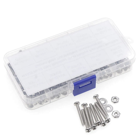 Top Shelf Three Zero Four Stainless Steel SixThirtyTwo Unc Phillips Pan Head Screw Hex Nut And Flat Washer Assortment Kit in clear storage case