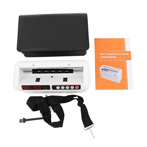 Portable Battery Powered Bill Counter With UV And MG Detection, 800 Bills Per Minute, accessories, manual, travel case