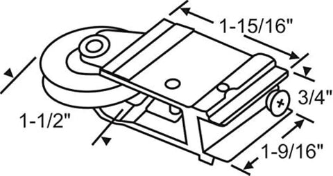 Sliding Glass Door Roller Replacement With 1 1/2 Inch Stainless Steel Bearing Wheel And Extruded Aluminum Housing Fits 2 15/16 Inch By 1 5/16 Inch Track Systems No More Door Drag Smooth Quiet Glide Repair Part technical diagram with dimensions