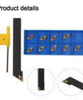 Alloy Steel CNC Lathe External Turning Tool Holder With 10 DCMT070204 Carbide Inserts shown with wrench and product details