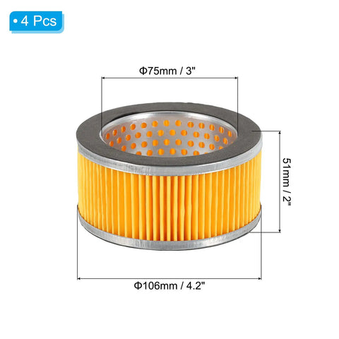 4.2 By 2 Inch Air Compressor Intake Paper Filter 4 Pack Piston Type Replacement Elements Yellow with dimensions shown