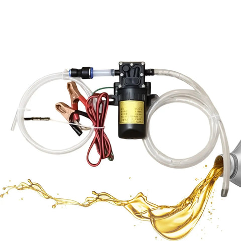 Powerful 12V Self-Priming Oil Transfer Pump For Quick Car And Truck Fluid Extraction At Home Or Shop With Heavy Duty Build, hoses and clips included.