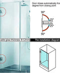 Soft Close Shower Door Hinges Set Stainless Steel 2 Pack 90 Degree Frameless Glass Clamp For 8 To 10mm Thick Glass Wall Mount Two Way Bathroom Hardware Rust Resistant, showing hinge detail and installation diagram.