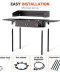 Three Burner Propane Stove with 225000 BTU High Pressure Output, windscreen, shelves, 0-20 PSI regulator, heavy duty, easy installation
